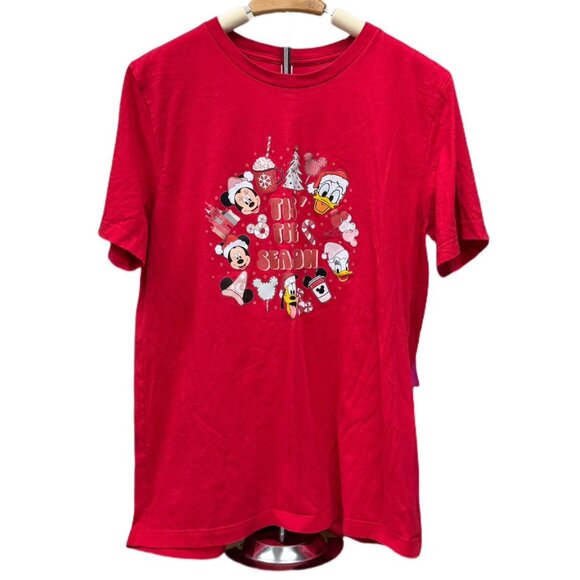 Disney Red  Christmas Top Festive  XL Shirt Mickey Minnie Goofy Holiday Gift XL - Picture 2 of 8